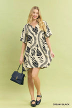 YSONA Umgee Leafy Ogee Print Mini Dress — model wearing | Women's Dress | Shop YSONA