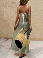 YSONA Spaghetti Strap Maxi Dress with Contrasting Trim — back view | Women's Dress | Shop YSONA