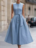 YSONA Full Size Sleeveless Button-Front Belted Midi Dress Plus Size — front view | Women's Dress
