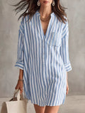 YSONA Full Size Striped 3/4 Sleeve Shirt Dress Plus Size — front view | Women's Dress | Shop YSONA