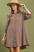 YSONA Umgee Plaid Button Down Oversized Shirt Dress — front view | Women's Dress | Shop YSONA