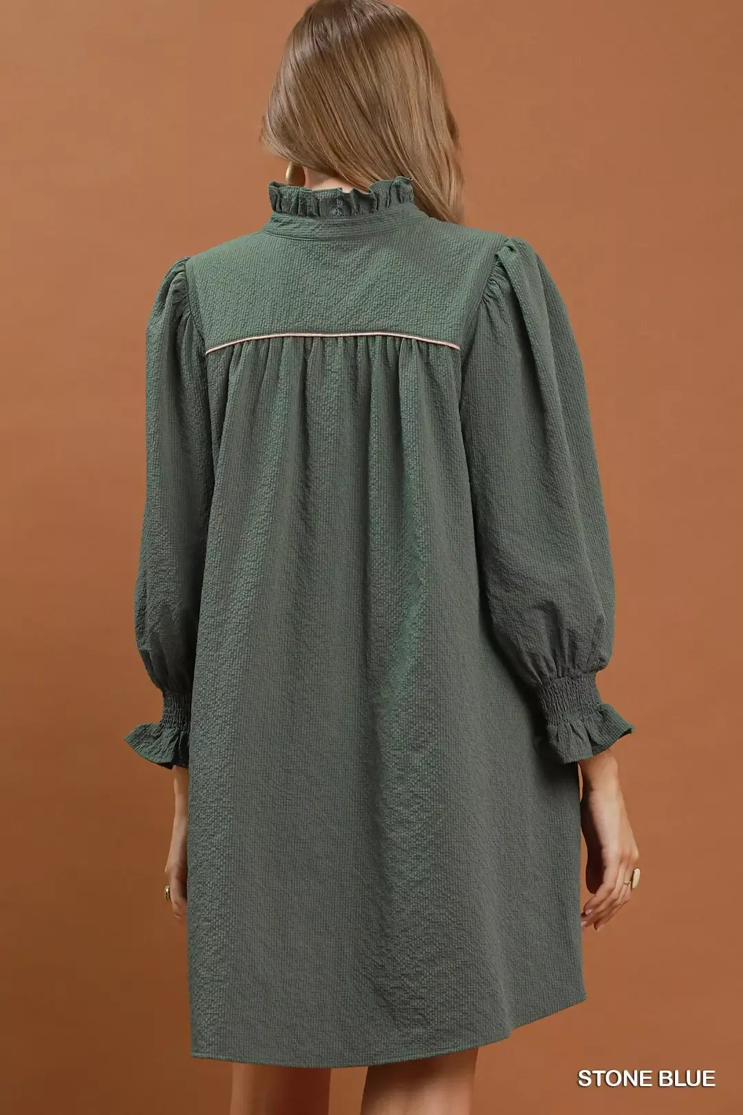 YSONA Umgee Textured Puff Sleeve Mini Dress — side view | Women's Dress | Shop YSONA