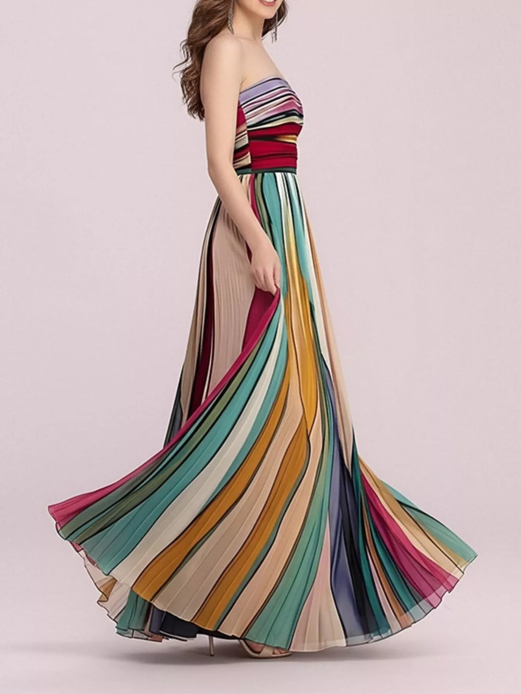 YSONA Striped Pleated Tube Maxi Dress — detail view | Women's Dress | Shop YSONA