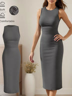 YSONA Sleeveless Round Neck Midi Dress — front view | Women's Dress | Shop YSONA