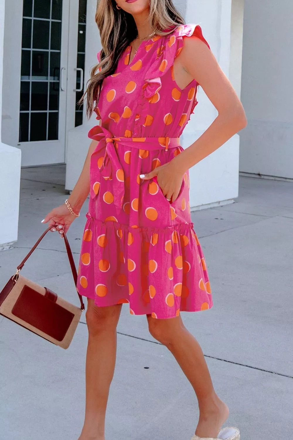 YSONA Ruffle Sleeve Polka Dot Mini Dress — full length view | Women's Dress | Shop YSONA