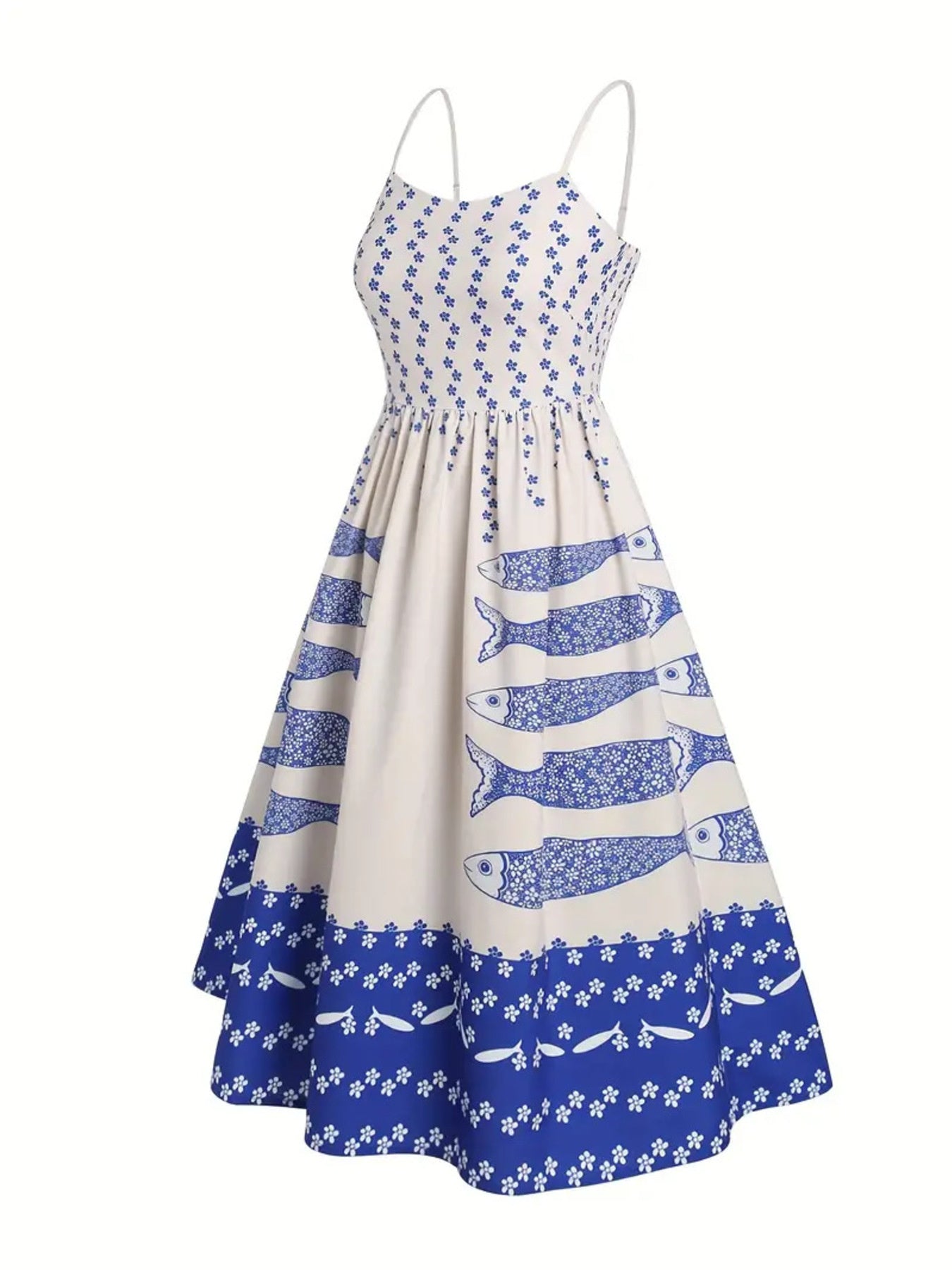YSONA Sardine Print Spaghetti Strap Midi Dress — styling view | Women's Dress | Shop YSONA