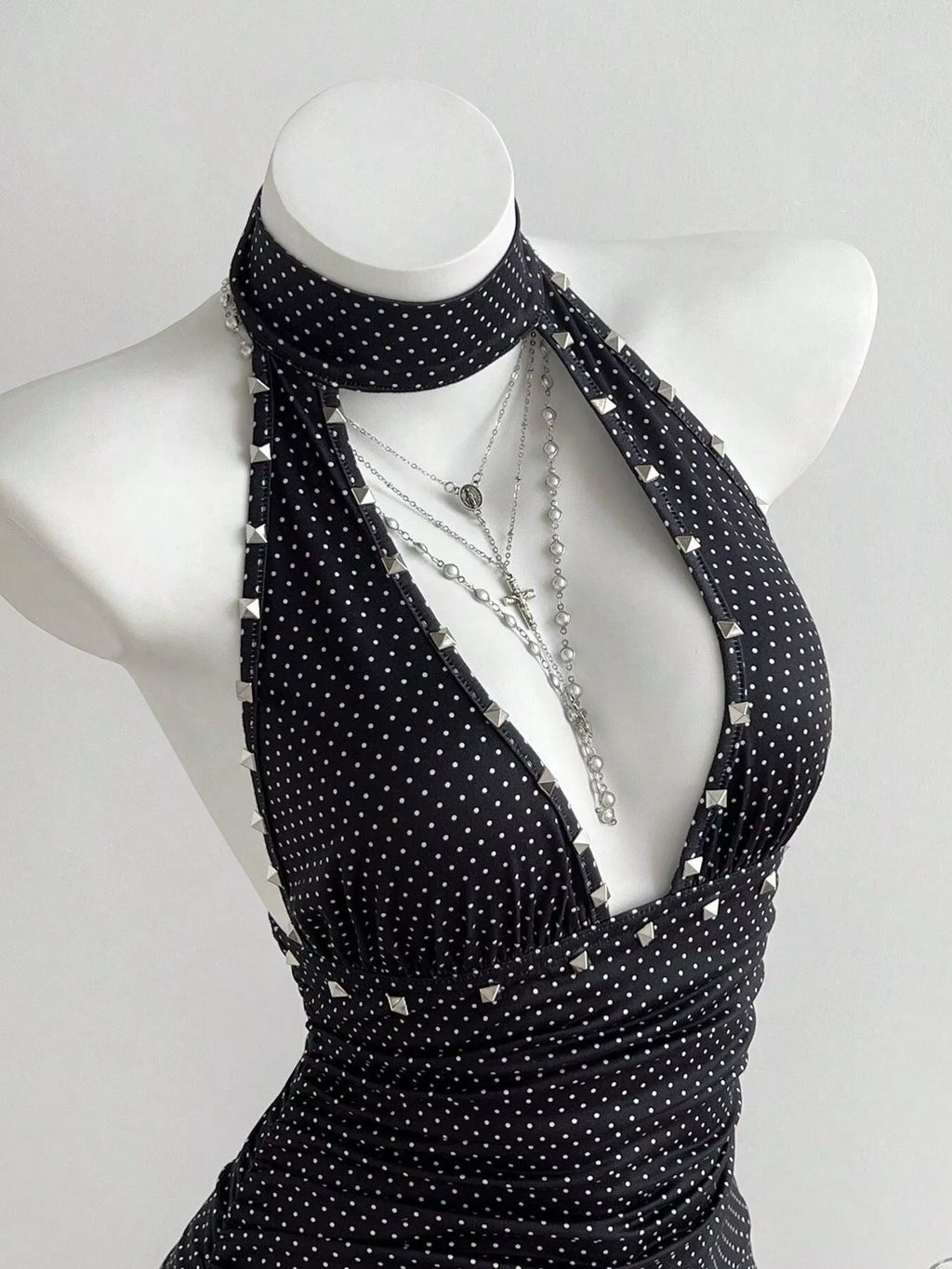 YSONA Polka Dot Cutout Front Halter Neck Dress — back view | Women's Dress | Shop YSONA