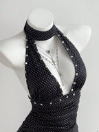YSONA Polka Dot Cutout Front Halter Neck Dress — back view | Women's Dress | Shop YSONA