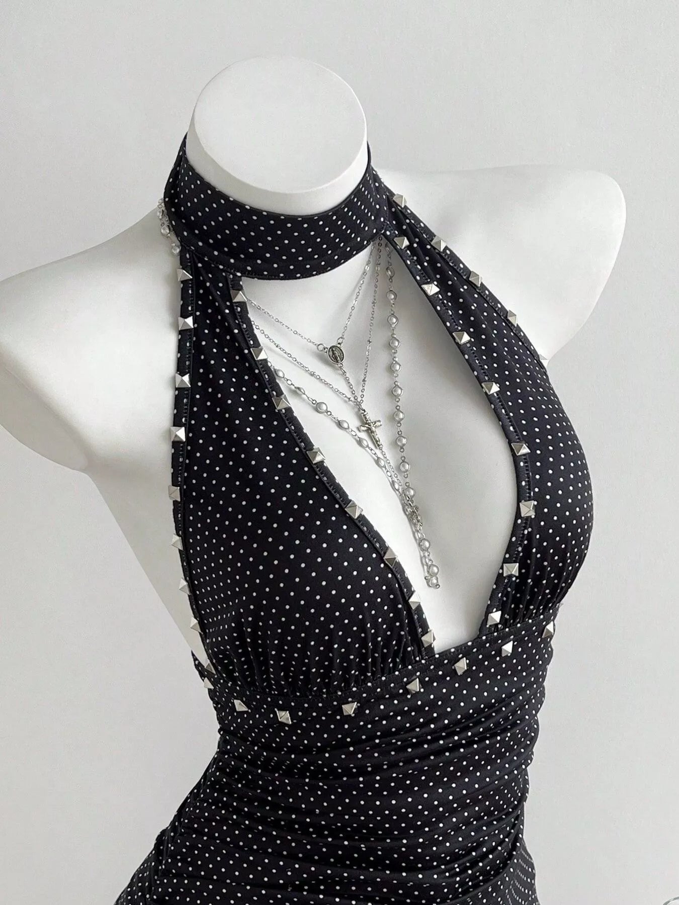YSONA Polka Dot Cutout Front Halter Neck Dress — back view | Women's Dress | Shop YSONA