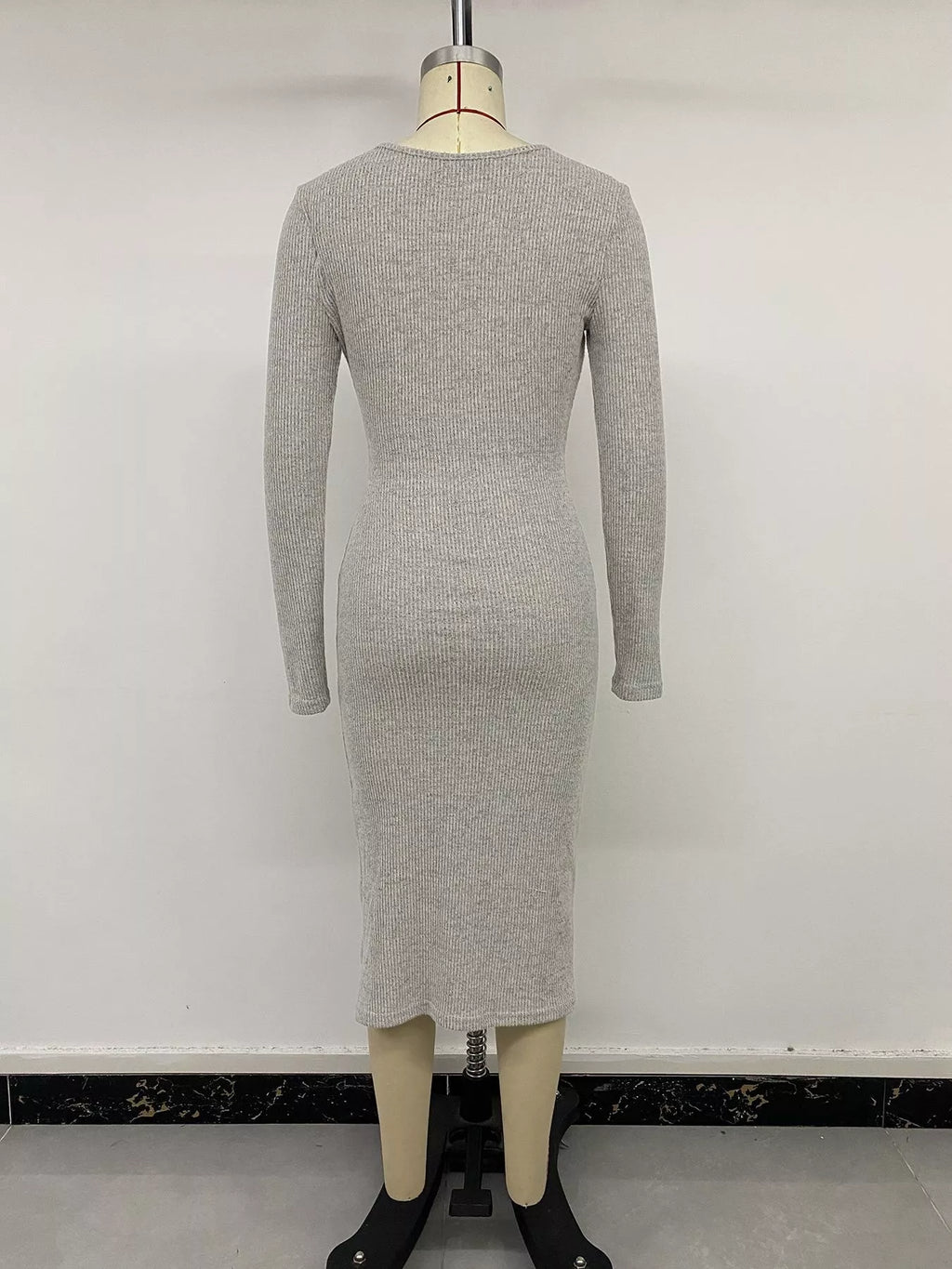 YSONA Ribbed Knit Twist Front Long Sleeve Midi Dress with Slit — styling view | Women's Dress