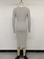 YSONA Ribbed Knit Twist Front Long Sleeve Midi Dress with Slit — styling view | Women's Dress
