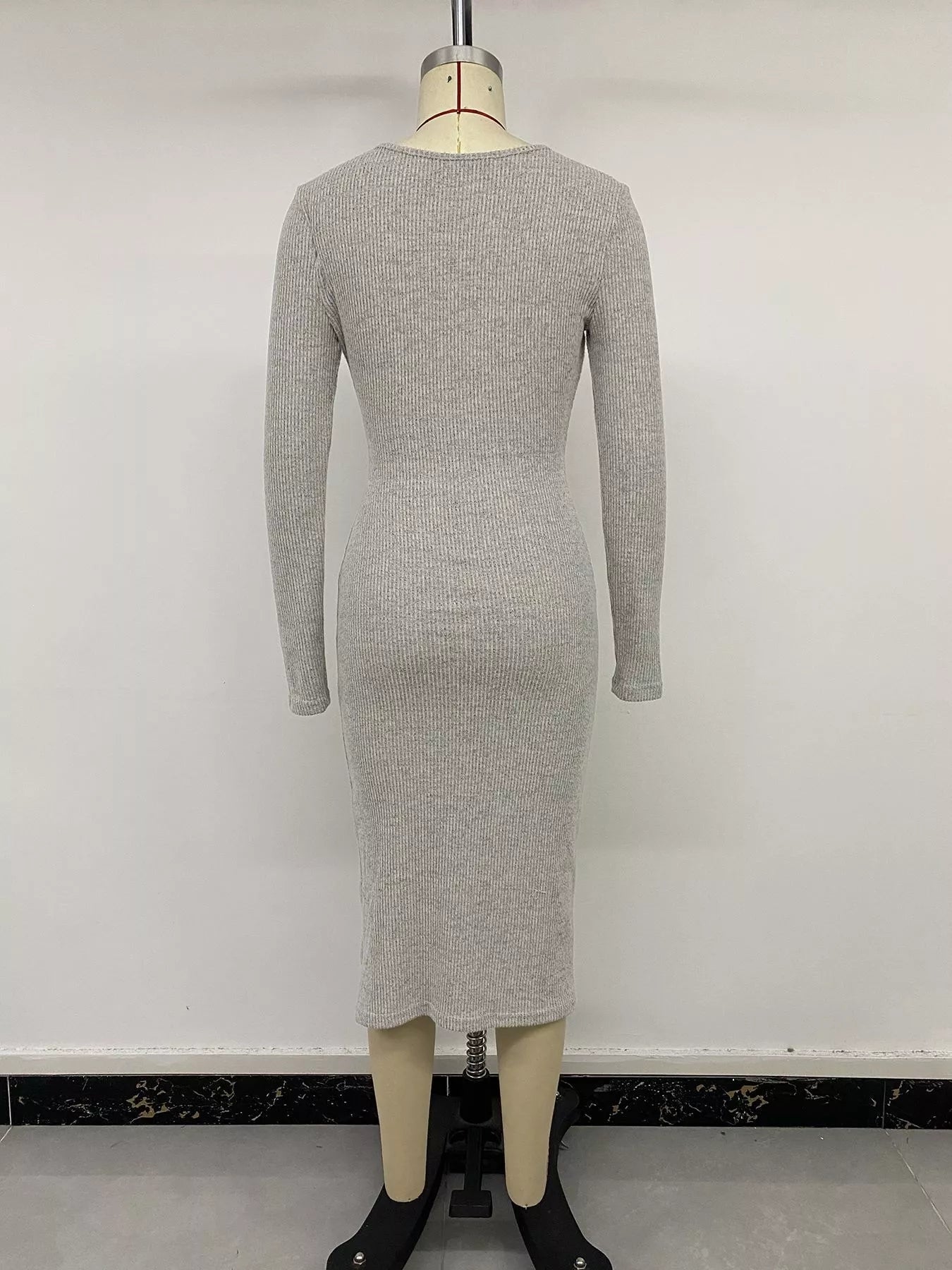 YSONA Ribbed Knit Twist Front Long Sleeve Midi Dress with Slit — styling view | Women's Dress
