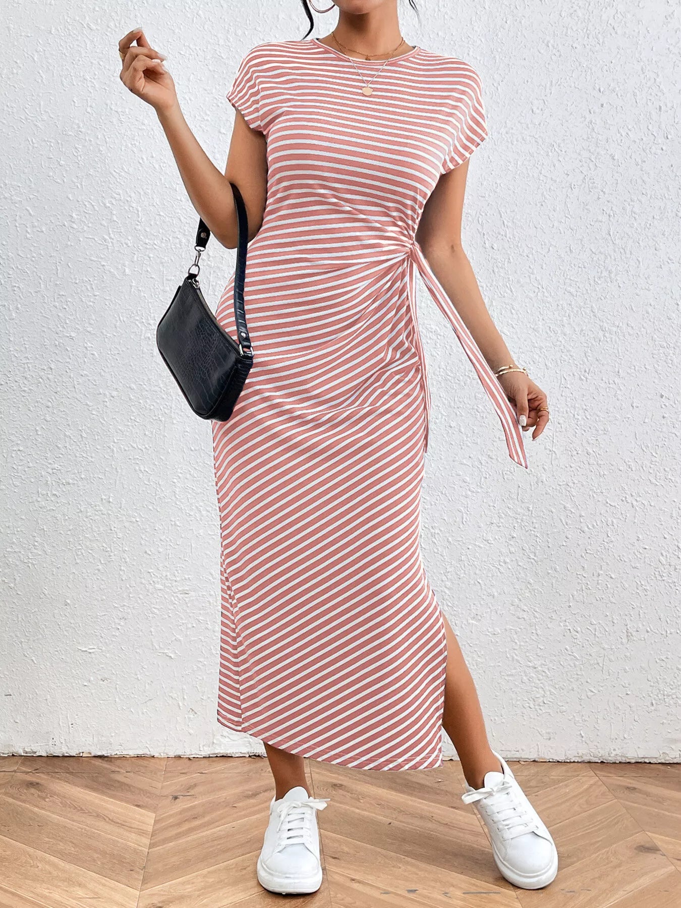 YSONA Striped Tie-Waist Midi Dress — fabric detail | Women's Dress | Shop YSONA