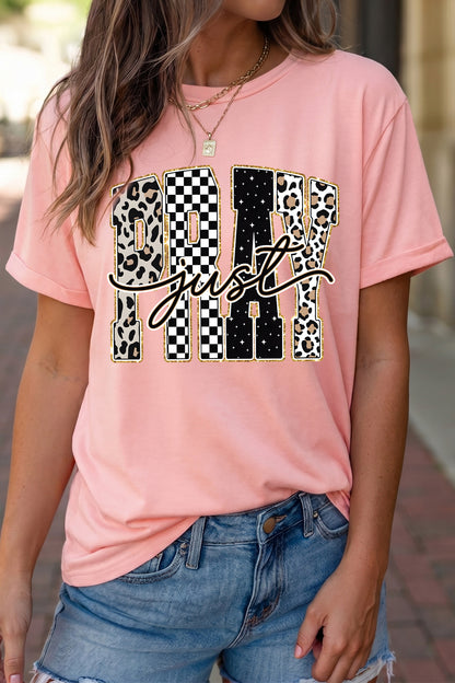 Pink Just PRAY Graphic High Stretch Casual Tee