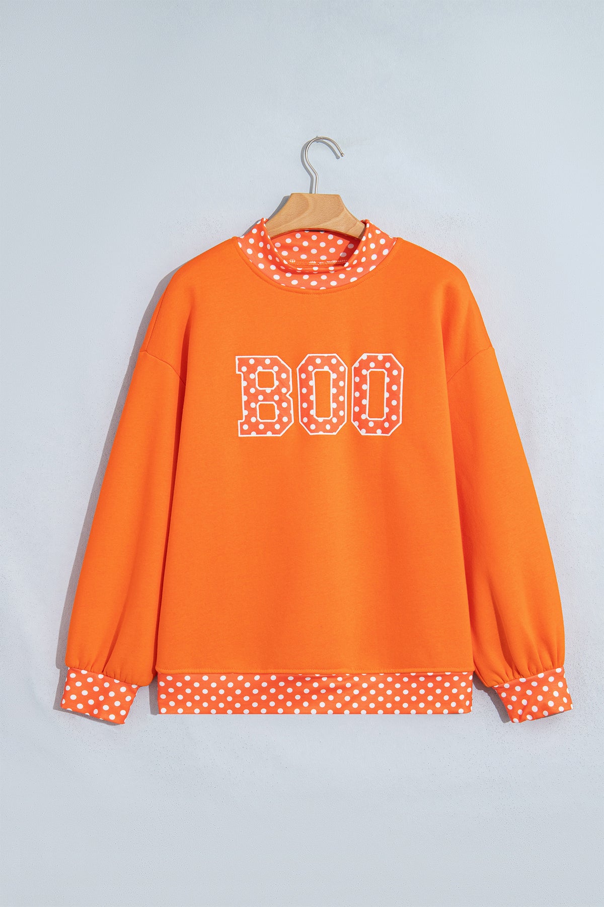Dirty blue Polka Dot Letter Print Contrast Trim Mock Neck Sweatshirt