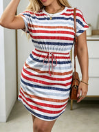 YSONA Striped Drawstring Waist Casual Dress — model wearing | Women's Dress | Shop YSONA