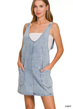 YSONA Zenana Denim Overall Dress with Front Pockets — front view | Women's Dress | Shop YSONA