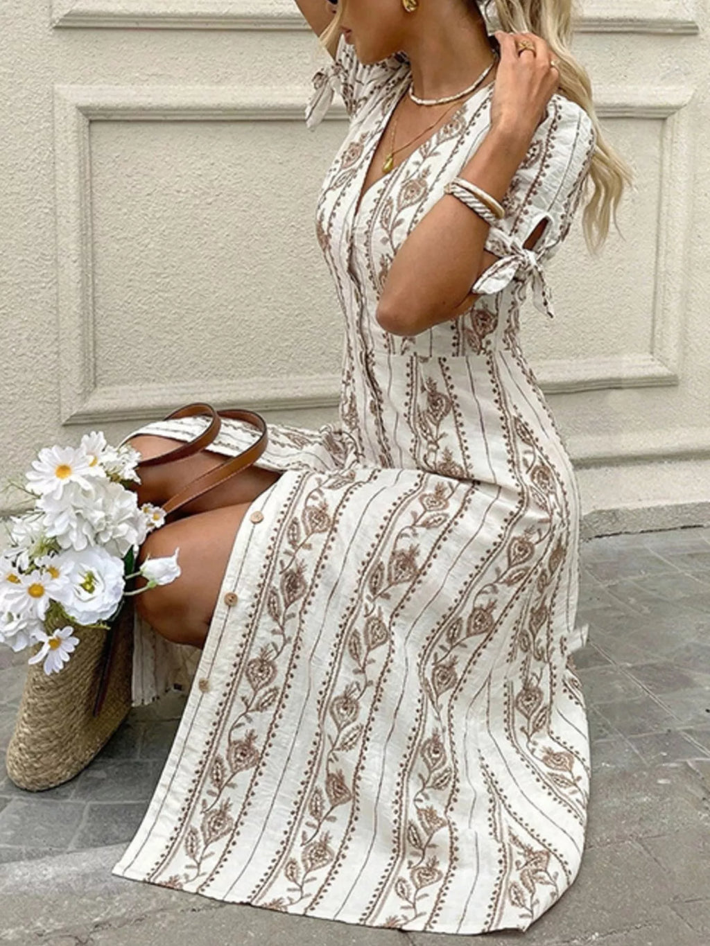 YSONA Printed Button-Down Midi Dress — side view | Women's Dress | Shop YSONA