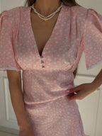 YSONA V-Neck Puff Sleeve Mini Dress with Lace Trim — detail view | Women's Dress | Shop YSONA