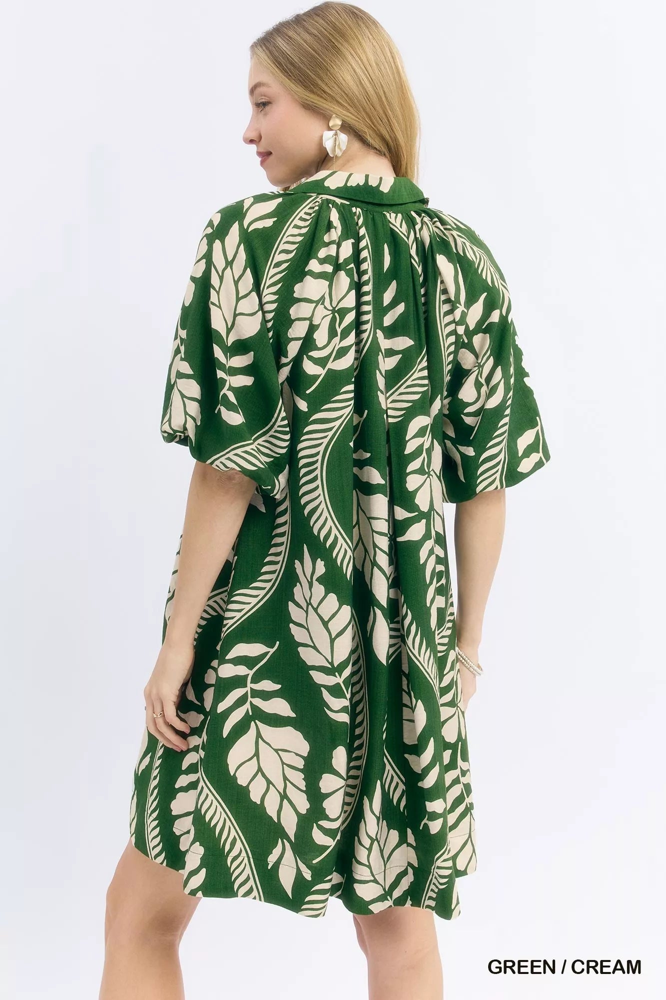 YSONA Umgee Leafy Ogee Print Mini Dress — side view | Women's Dress | Shop YSONA