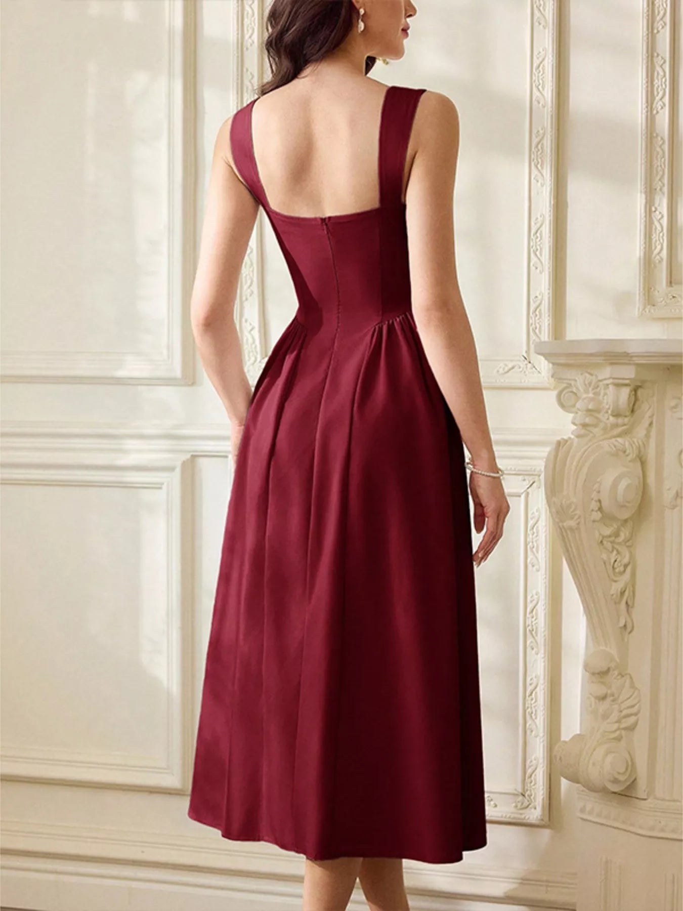 YSONA Sweetheart Neckline A-Line Midi Dress — detail view | Women's Dress | Shop YSONA