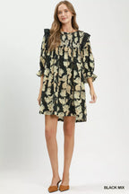 YSONA Umgee Mix Floral Print Smocked Ruffle Detail Flowy Dress — detail view | Women's Dress