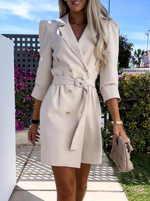 3/4 Sleeve Belted Blazer Dress - YSONA