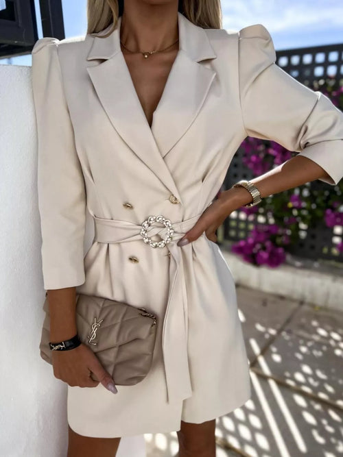 3/4 Sleeve Belted Blazer Dress - view 2