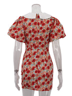YSONA Ruched Floral Print Puff Sleeve Mini Dress — full length view | Women's Dress | Shop YSONA