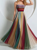 YSONA Striped Pleated Tube Maxi Dress — front view | Women's Dress | Shop YSONA