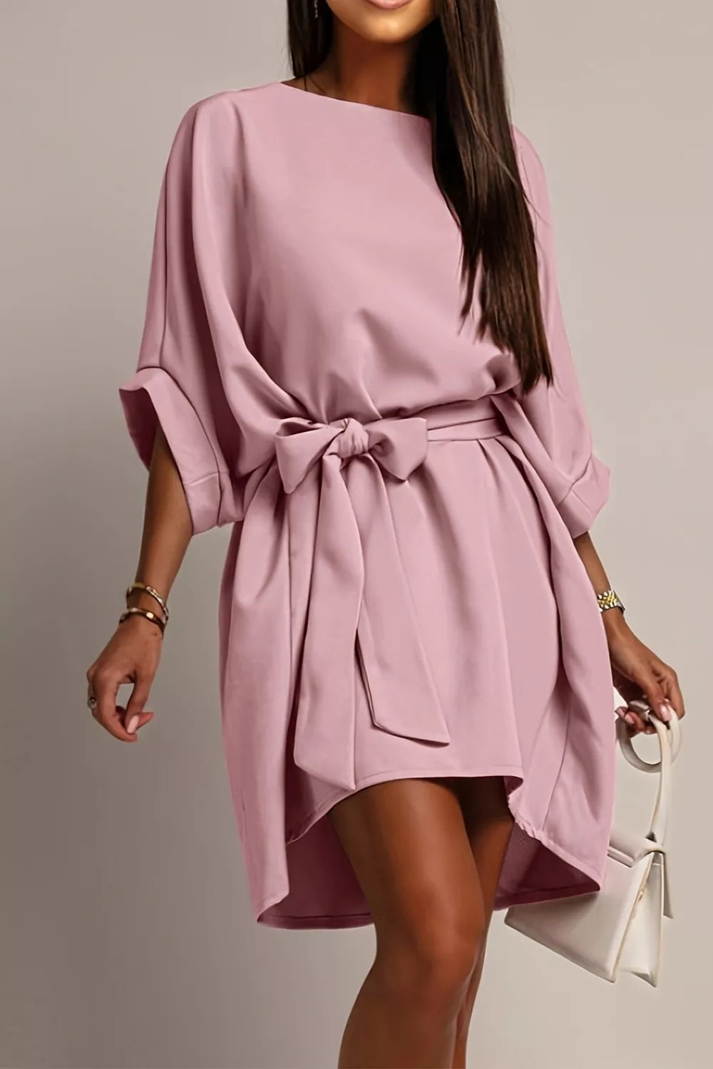 YSONA Tie Waist Batwing Sleeve Dress — front view | Women's Dress | Shop YSONA