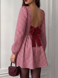 YSONA Backless Plaid Long Sleeve Dress — front view | Women's Dress | Shop YSONA