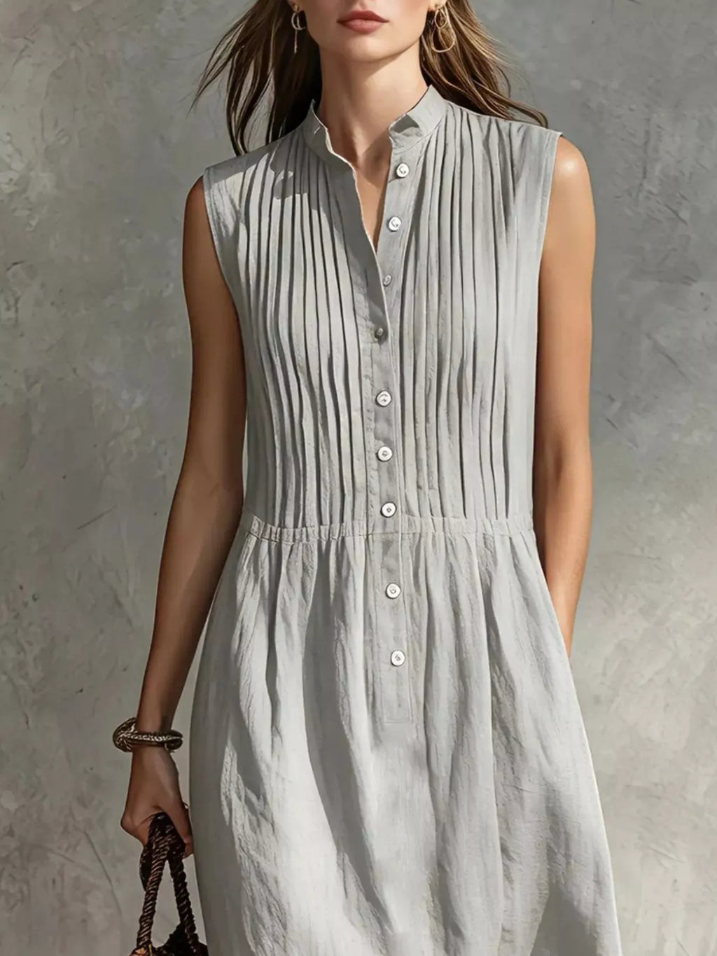 YSONA Full Size Sleeveless Button Front Midi Dress Plus Size — close-up view | Women's Dress