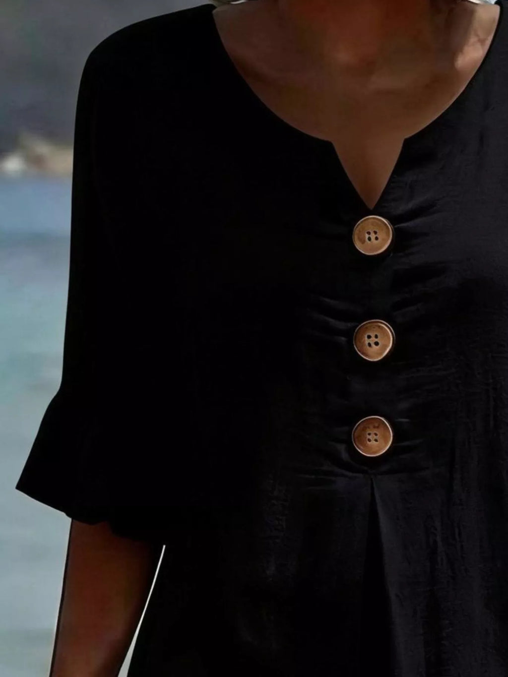 YSONA Full Size Button Decor Ruffle Sleeve Midi Dress Plus Size — detail view | Women's Dress