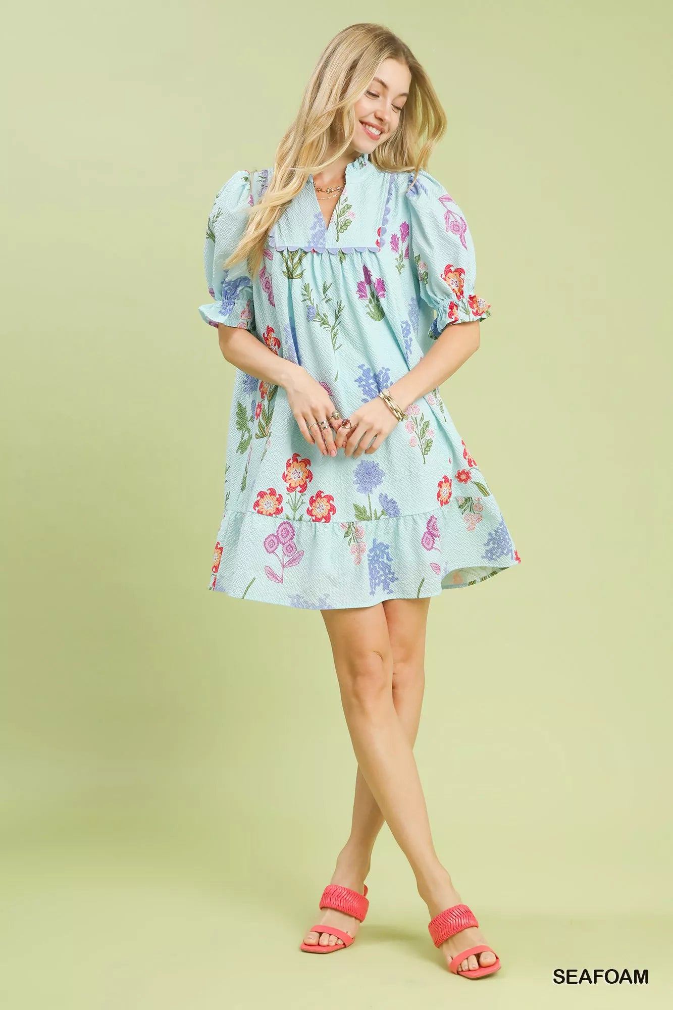 YSONA Umgee Multi Flower Print V-Neck Dress — model wearing | Women's Dress | Shop YSONA