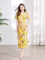 YSONA Floral Embroidered Puff Sleeve Midi Dress — alternate view | Women's Dress | Shop YSONA
