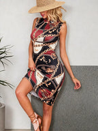 YSONA Sleeveless Chain Print Bodycon Dress — front view | Women's Dress | Shop YSONA