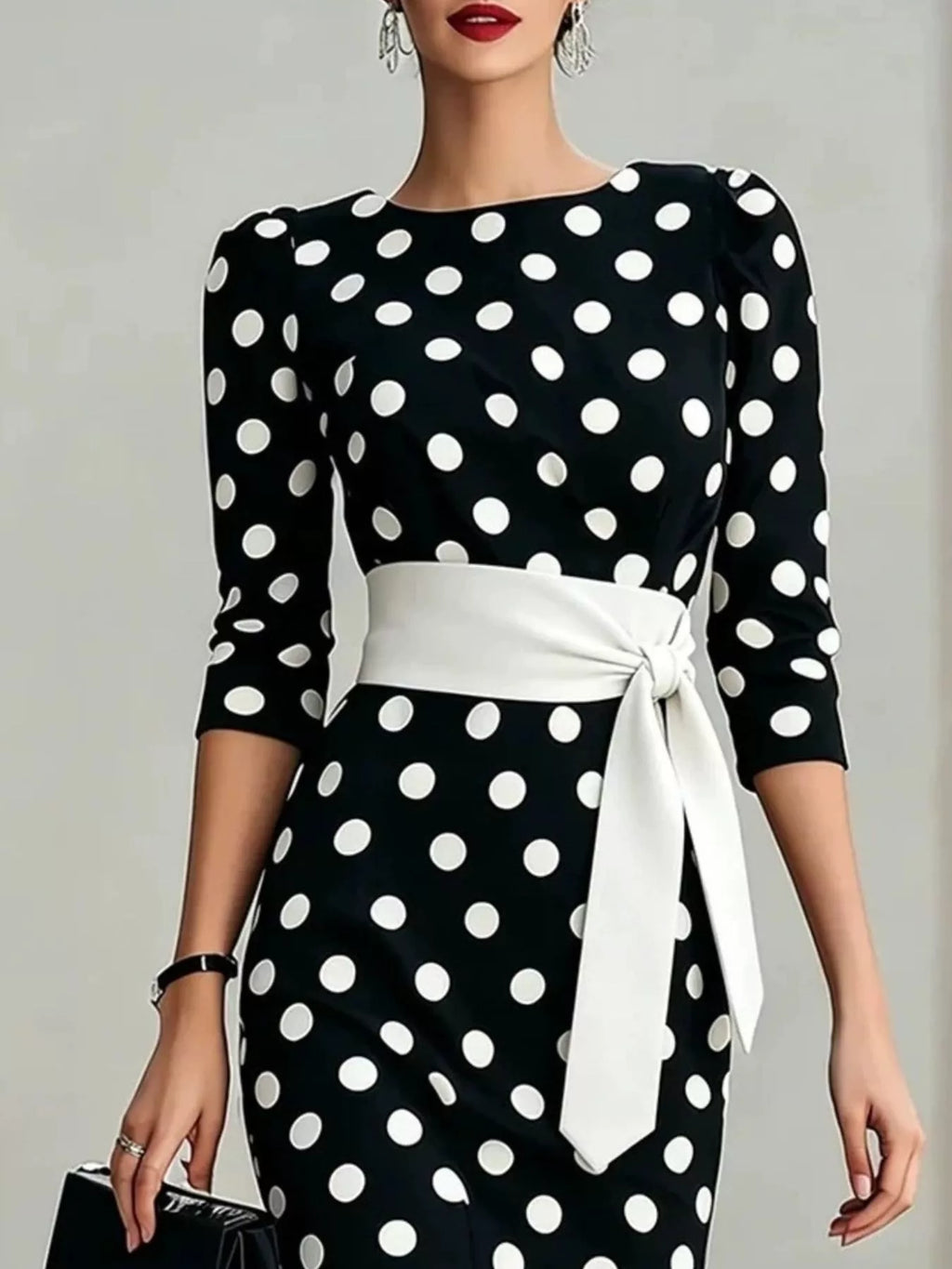 YSONA Full Size Polka Dot 3/4 Sleeve Dress Plus Size — back view | Women's Dress | Shop YSONA
