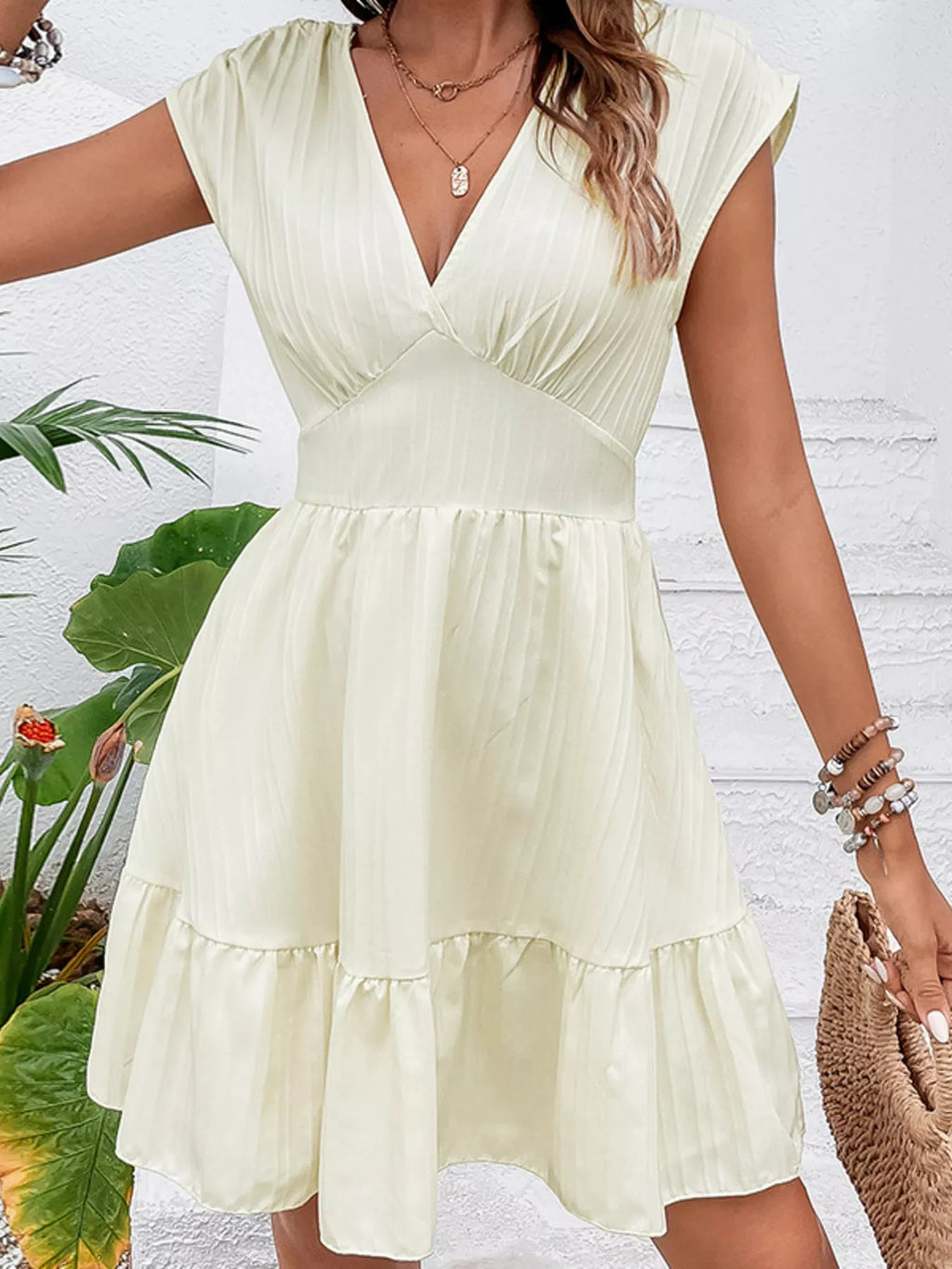 YSONA Tiered Cap Sleeve Mini Dress — back view | Women's Dress | Shop YSONA
