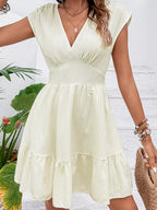 YSONA Tiered Cap Sleeve Mini Dress — back view | Women's Dress | Shop YSONA