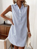 YSONA Sleeveless Striped Button Detail Shirt Dress — back view | Women's Dress | Shop YSONA