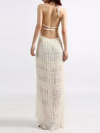 YSONA Backless Halter Neck Ruched Maxi Dress — model wearing | Women's Dress | Shop YSONA