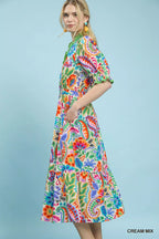 YSONA Umgee Mix Floral Midi Dress with Ruffle Trim — back view | Women's Dress | Shop YSONA