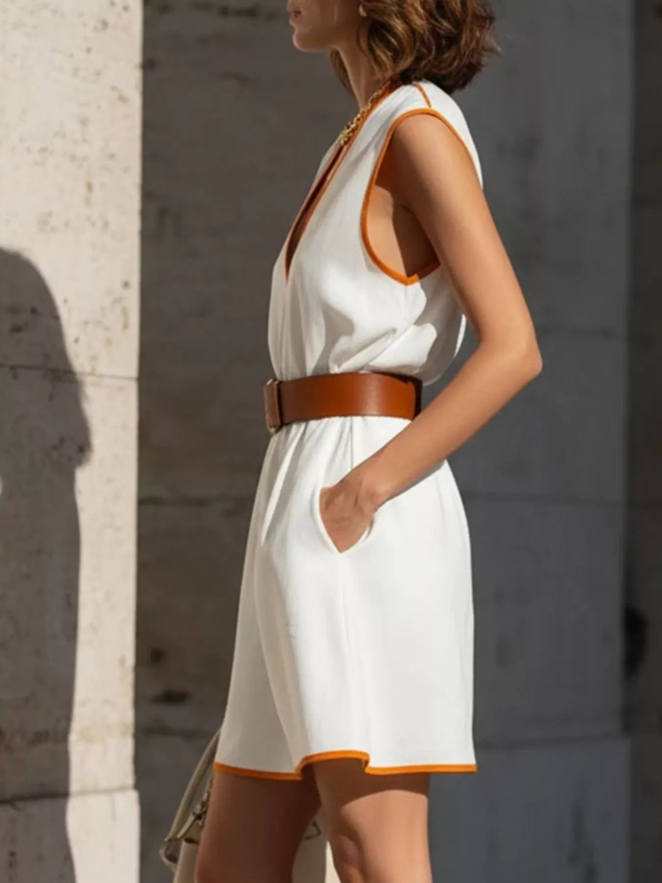 YSONA Contrast Trim V-Neck Sleeveless Dress — back view | Women's Dress | Shop YSONA