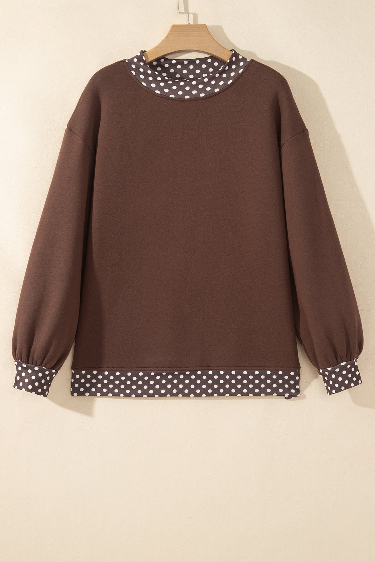 Burgundy Colorblock Polka Dot Contrast Trim Oversized Sweatshirt