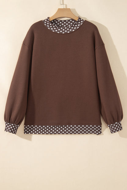 Burgundy Colorblock Polka Dot Contrast Trim Oversized Sweatshirt