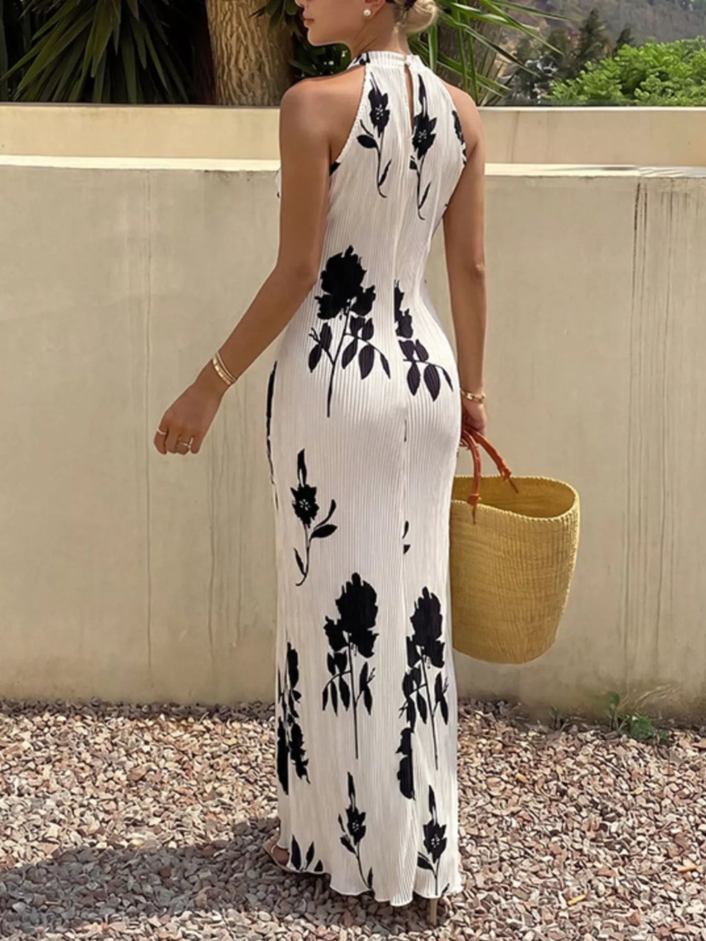 YSONA Floral Print Halter Neck Maxi Dress — close-up view | Women's Dress | Shop YSONA