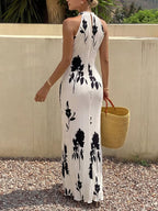 YSONA Floral Print Halter Neck Maxi Dress — close-up view | Women's Dress | Shop YSONA