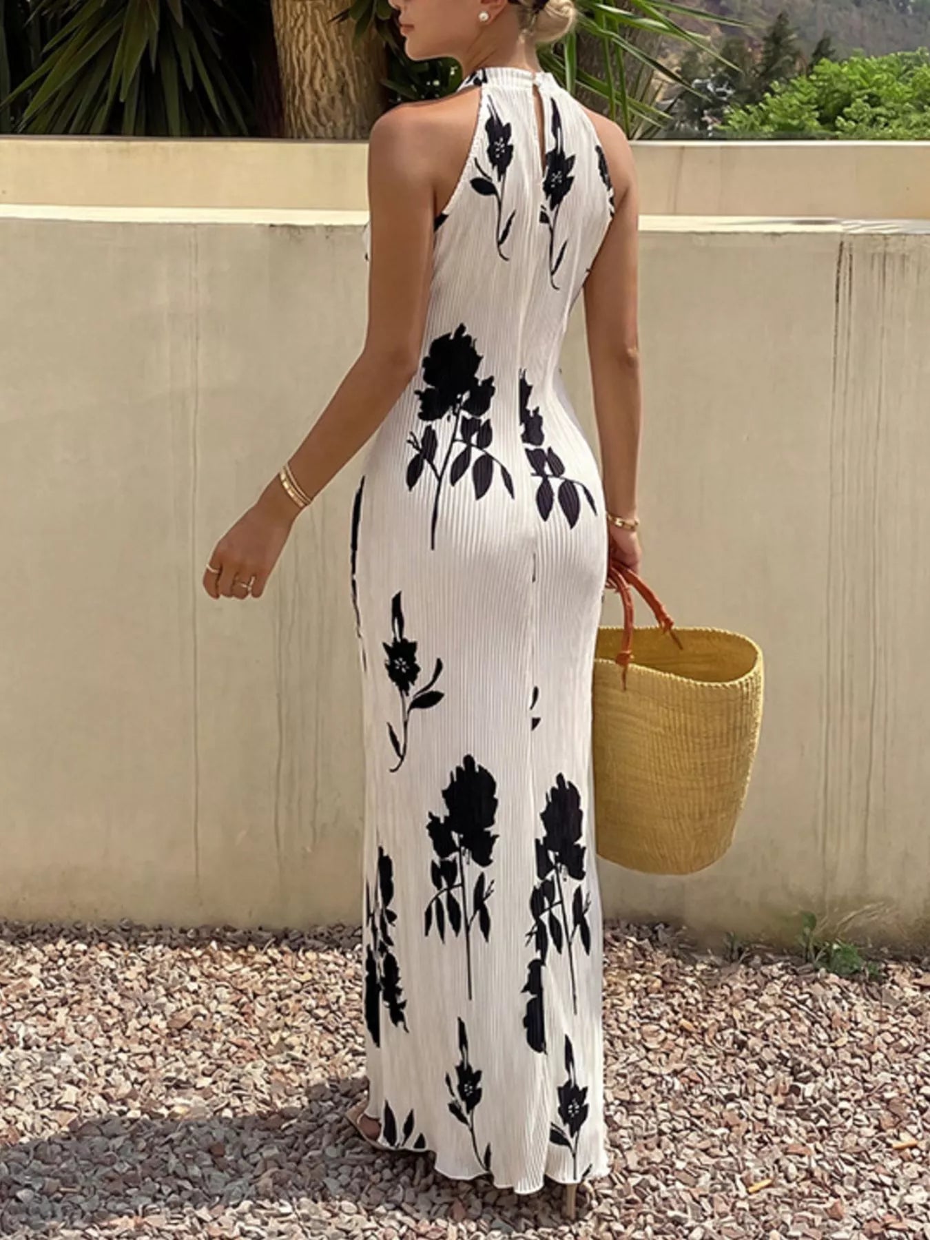 YSONA Floral Print Halter Neck Maxi Dress — close-up view | Women's Dress | Shop YSONA