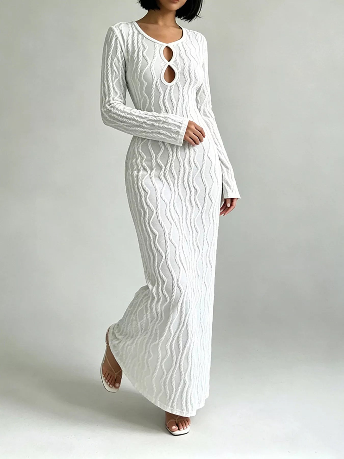 YSONA Textured Cut-Out Long Sleeve Maxi Dress — back view | Women's Dress | Shop YSONA